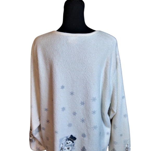 Artisans Sunschein Designs cream fuzzy fleece snowman Ugly Christmas cardigan - Picture 3 of 4